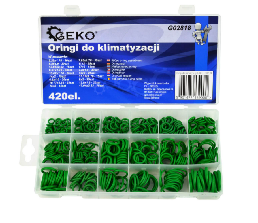 Набір ущільнювальних кілець для систем кондиціонування (зелених) 420 одиниць GEKO G02818