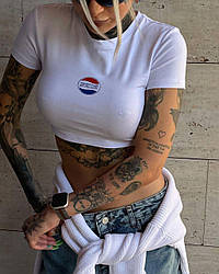 Жіночий літній базовий кроп однотонний топ з коротким рукавом з написом