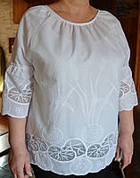 Блузка женская батист купон с вышивкой белая