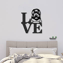 Панно Love&Bones Чорний російський тер'єр 20x23 см - Картини та лофт декор з дерева на стіну.