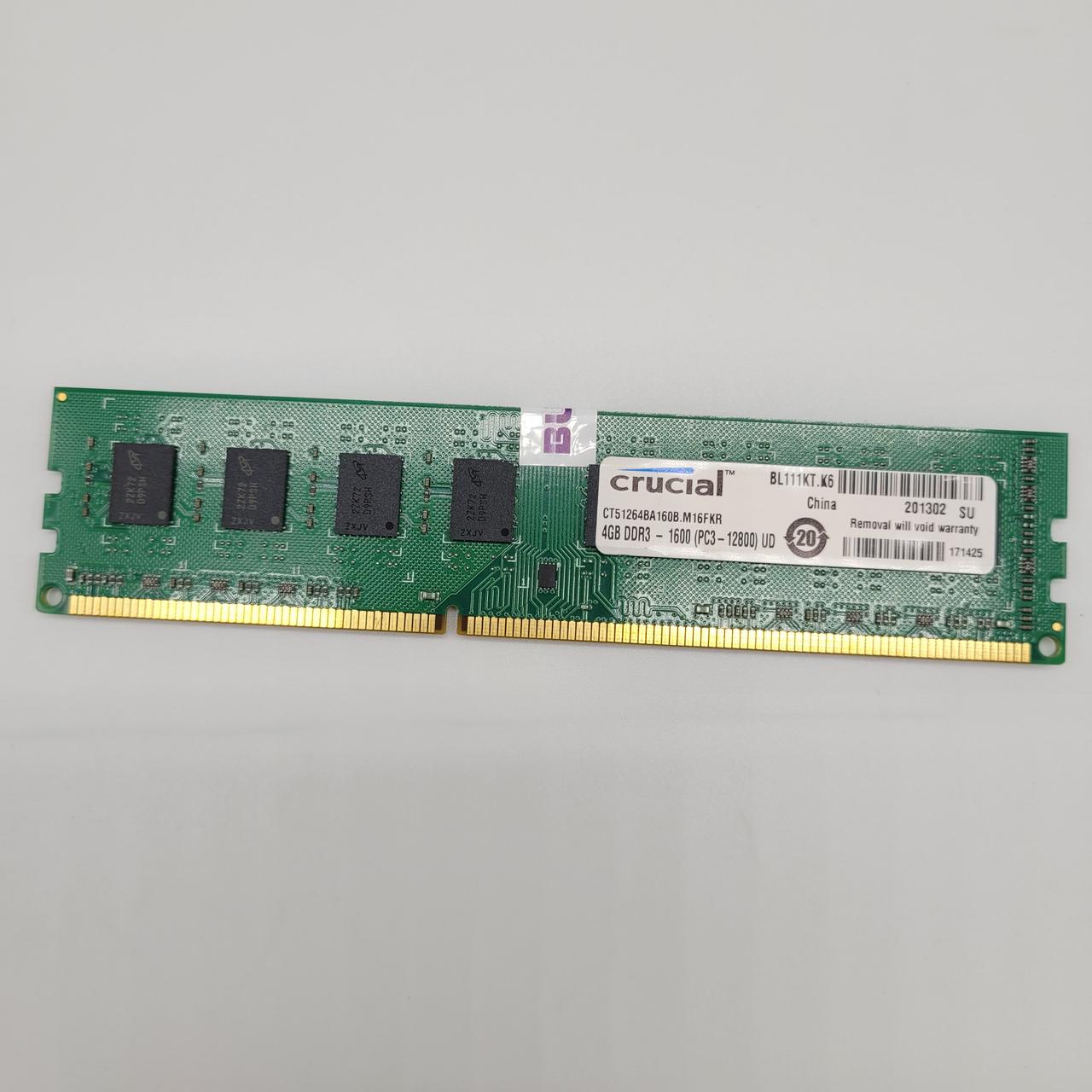 Оперативна пам'ять Crucial DDR3 4Gb 1600MHz PC3 12800U 2R8 CL11 (CT51264BA160B.M16FKR) Б/У