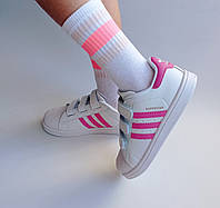 Детские кроссовки Адидас Суперстар Adidas superstar белые розовая Полоса