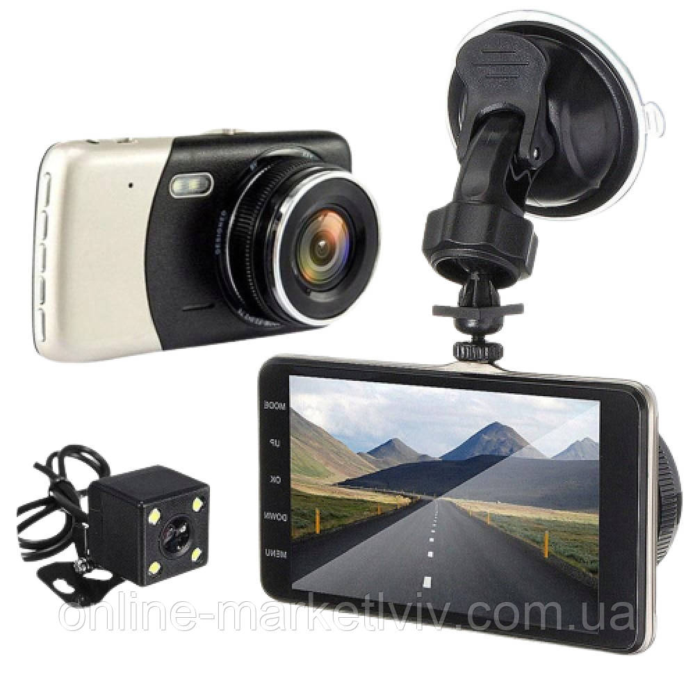 Відеореєстратор 1080P, 4'' з камерою заднього виду, DVR CT 503 / Автореєстратор з двома камерами, фото 1