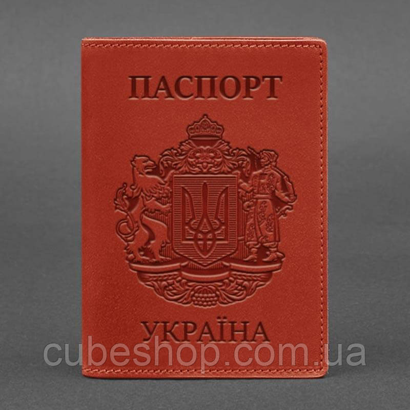 Шкіряна обкладинка для паспорта "Україна" (коралова)