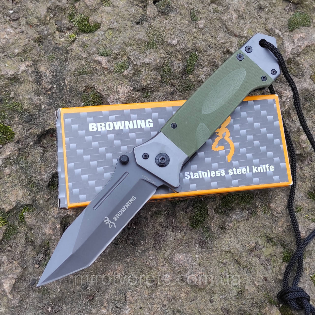 Ніж інерційний Browning Tanto G10, 8Cr13MoV, фліпер, викидний, олива,