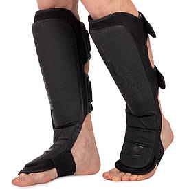 Защита голени и стопы с футами для единоборств кожа ZELART VL-3099