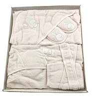 Подарунковий набір лазневий халат для купання подарунок для новонародженого до 2 років рожеве (ХДН15)
