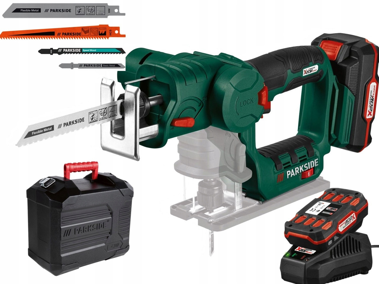 Електролобзик і шабельна пила 2-в-1 Parkside PSSA 20-Li, фото 1