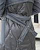 Жіночий плащ із стьобаної плащової тканини з оздобленням з джинси, фото 8