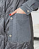 Жіночий плащ із стьобаної плащової тканини з оздобленням з джинси, фото 6