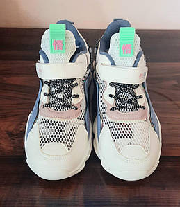 Кросівки дитячі Xifa kids на дівчинку підліткові еко-шкіра сітка літні на липучках білі з синім