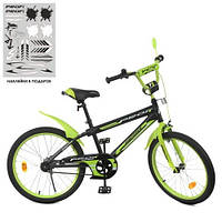 Велосипед детский 20 дюймов Inspirer, SKD45, черно-салатовый мат, фонарь, звонок, зеркало, подножка Prof1