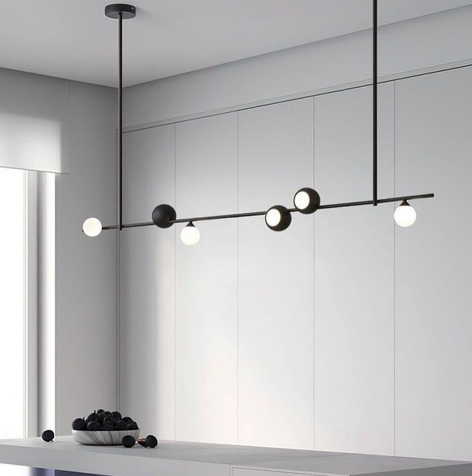 Видовжена підвісна люстра SIMPLE у чорному каркасі на 5/6 плафонів, фото 1