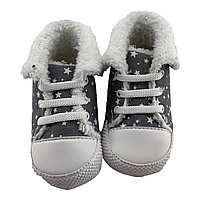 Пинетки кеды 17, 18, 19 размер 10.5 11 и 11.5 см длина Турция теплые обувь на новорожденных серые (ПИД72) 18