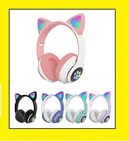 Наушники беспроводные с кошачьими ушками LED STN 28 Детская игровая гарнитура Bluetooth FM модуль и микрофон