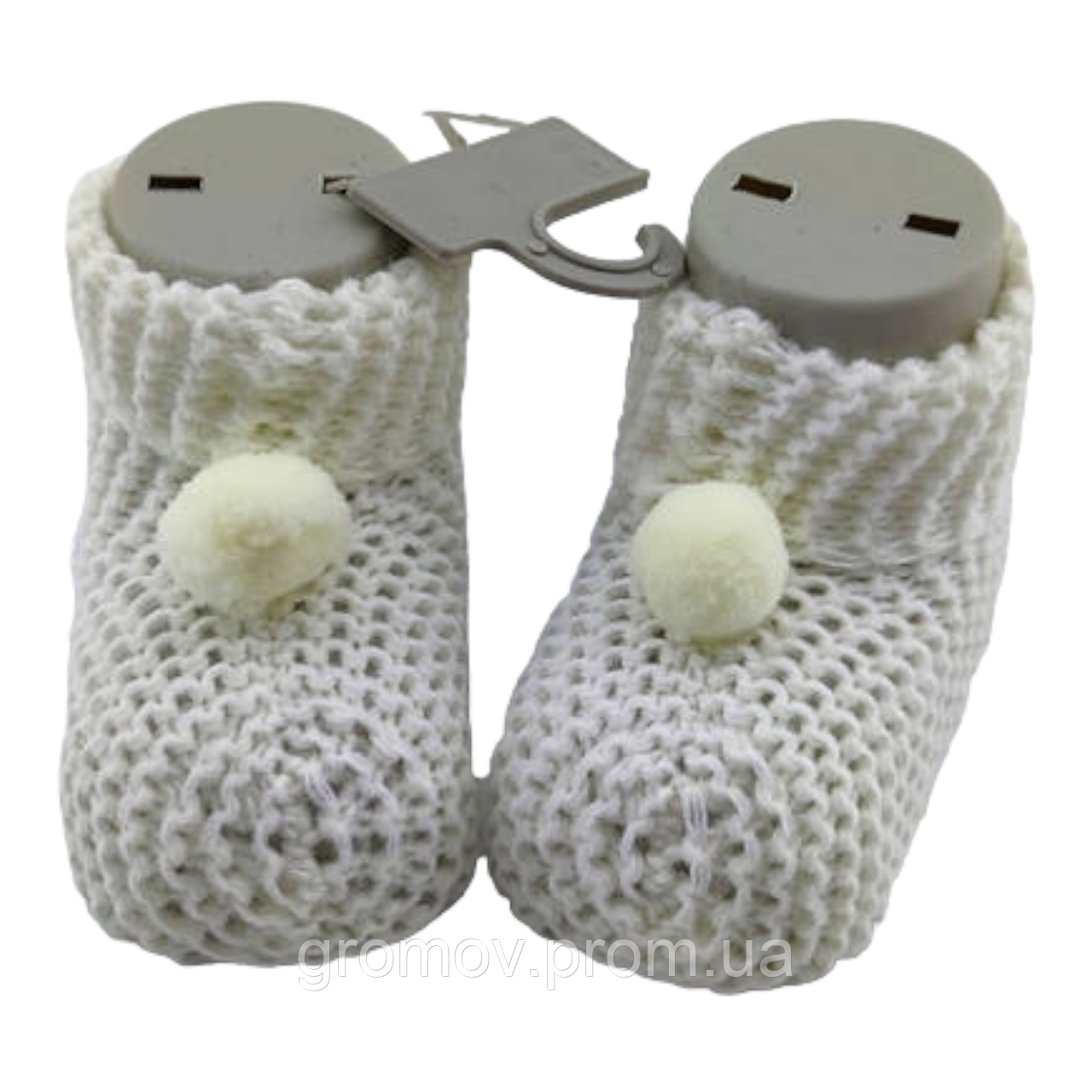 Пінетки в'язані для новонароджених 16.5 розмір 10 см довжина Туреччина для хлопчика білий (ПІД105), фото 1