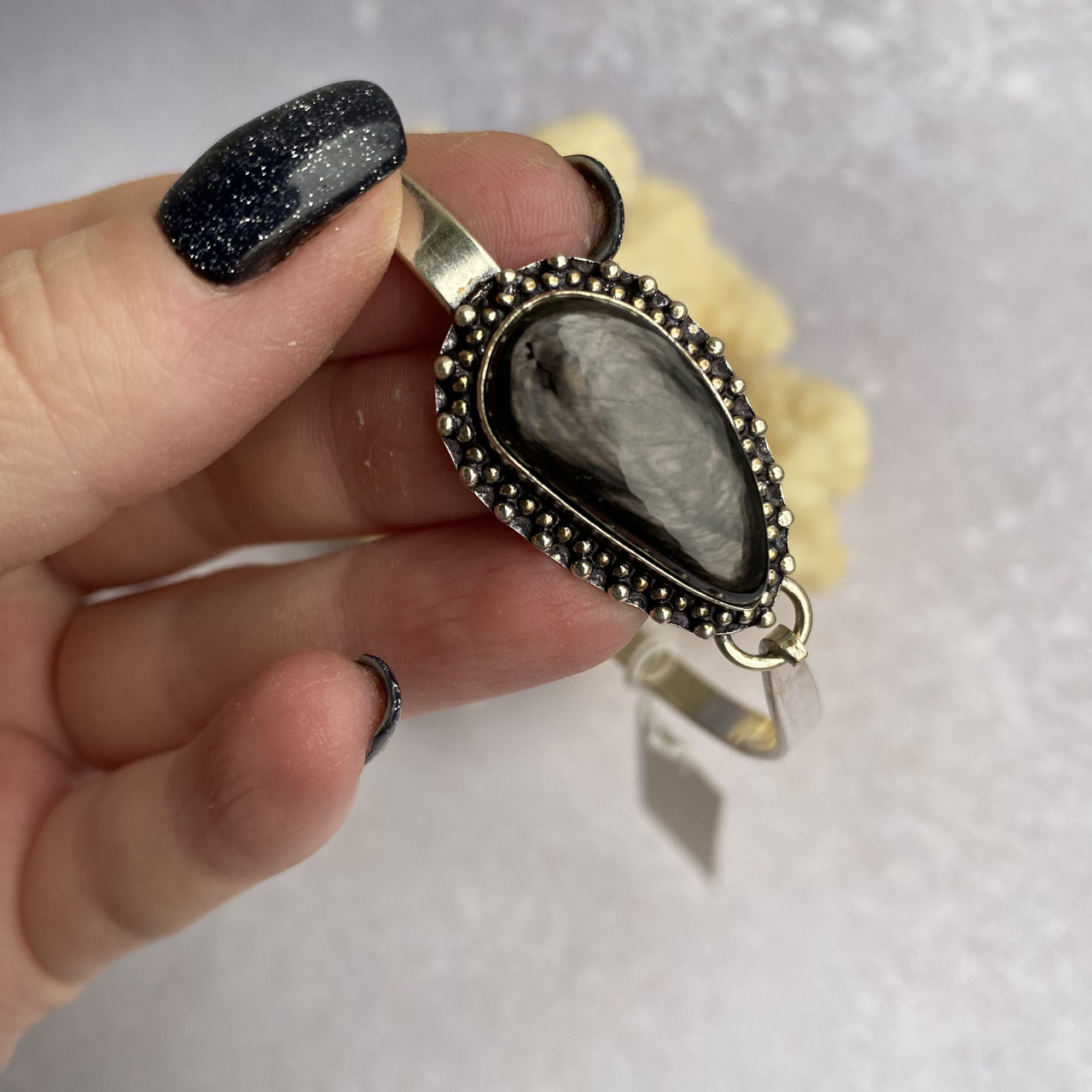 Браслет гіперстен браслет з натуральним каменем гіперстен браслет з гіперстеном у сріблі. Індія, фото 1
