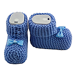 Пінетки в'язані для новонароджених 16.5 розмір 10 см довжина Туреччина для дівчинки блакитні (ПІД94), фото 3