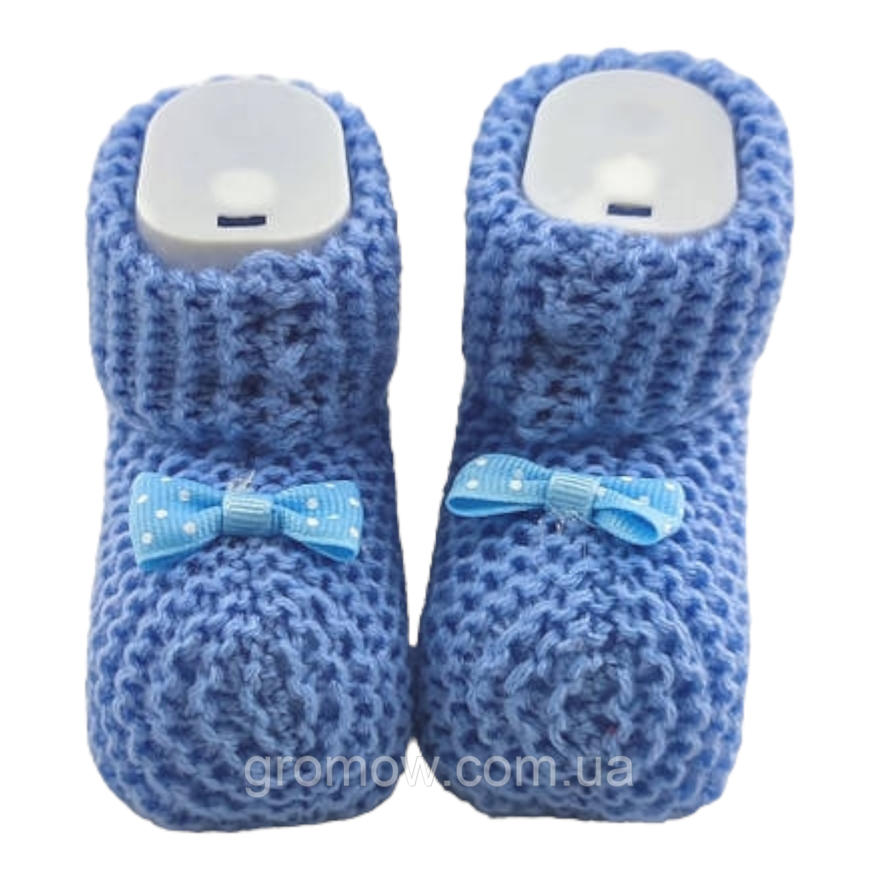 Пінетки в'язані для новонароджених 16.5 розмір 10 см довжина Туреччина для дівчинки блакитні (ПІД94), фото 1