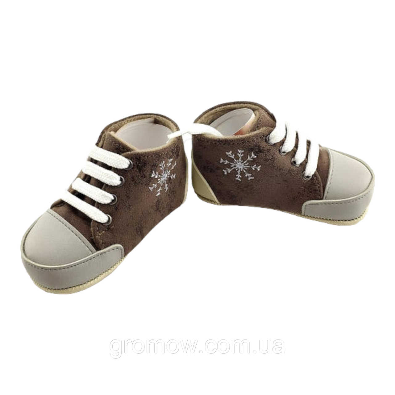 Пінетки кеди 17 18 і 19 розмір 10.5 11 і 11.5 см довжина взуття на новонародженому Туреччина коричневі (ПІД56), фото 1