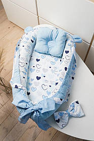 Кокон - гніздечко для новонароджених зі знімним дном, ручками та подушечкою 90 см * 65 см BST Світло - блакитний