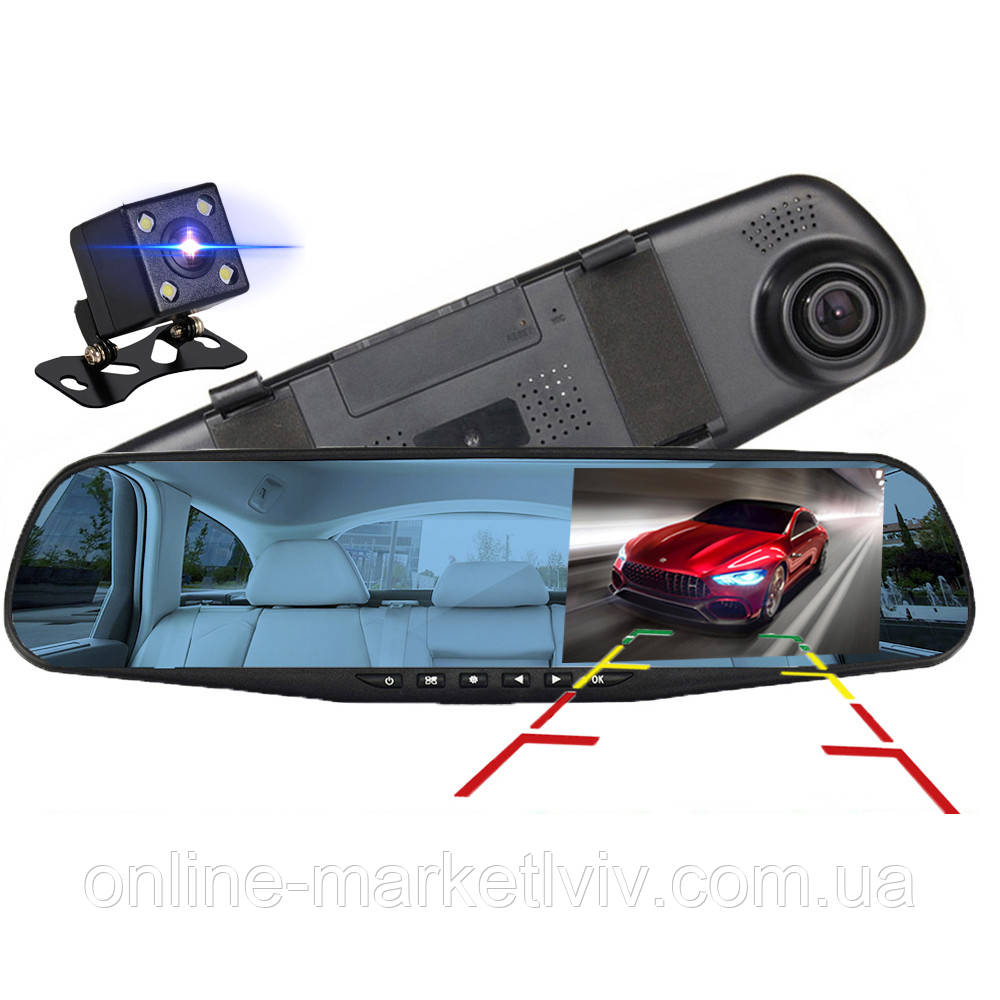 Відеореєстратор дзеркало з задньою камерою DVR L9000 / Автомобільний реєстратор з двома камерами, фото 1