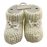 Пинетки для новорожденных 16.5 размер 10 см длина Турция обувь для девочки молочные (ПИД5)