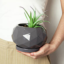 Горщик вазонок для квітів 0,9 л, h-10 см, d-9,5 см маленький круглий "Вітряниця" сірий