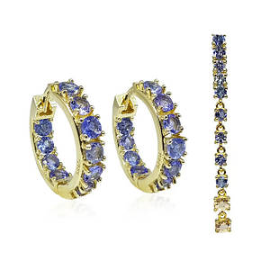 Комплект срібні сережки з танзанітами, кулон з натуральними танзанітами і морганітами