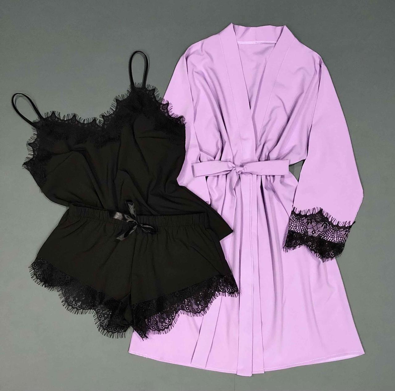 Халат і піжама з мереживом, комплект для дому.