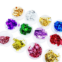 Набор поталлі (фольга) для дизайну нігтів, різнокольорові, 12 шт