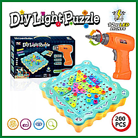 HT Детский конструктор с подсветкой TuLeHui Diy Light Puzzle TLH-19 12LED 200 деталей с шуруповертом