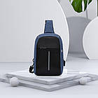 Сумка-рюкзак через плече (31х18х10см), з USB-зарядкою, 1702, Синій / Однолямковий міський рюкзак антизлодій, фото 9