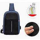 Сумка-рюкзак через плече (31х18х10см), з USB-зарядкою, 1702, Синій / Однолямковий міський рюкзак антизлодій, фото 8