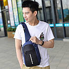 Сумка-рюкзак через плече (31х18х10см), з USB-зарядкою, 1702, Синій / Однолямковий міський рюкзак антизлодій, фото 3