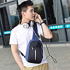 Сумка-рюкзак через плече (31х18х10см), з USB-зарядкою, 1702, Синій / Однолямковий міський рюкзак антизлодій, фото 2