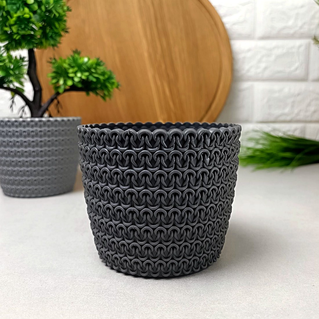 Ажурний квітковий горщик 14см Антрацит Ламела Магнолія Джерсі