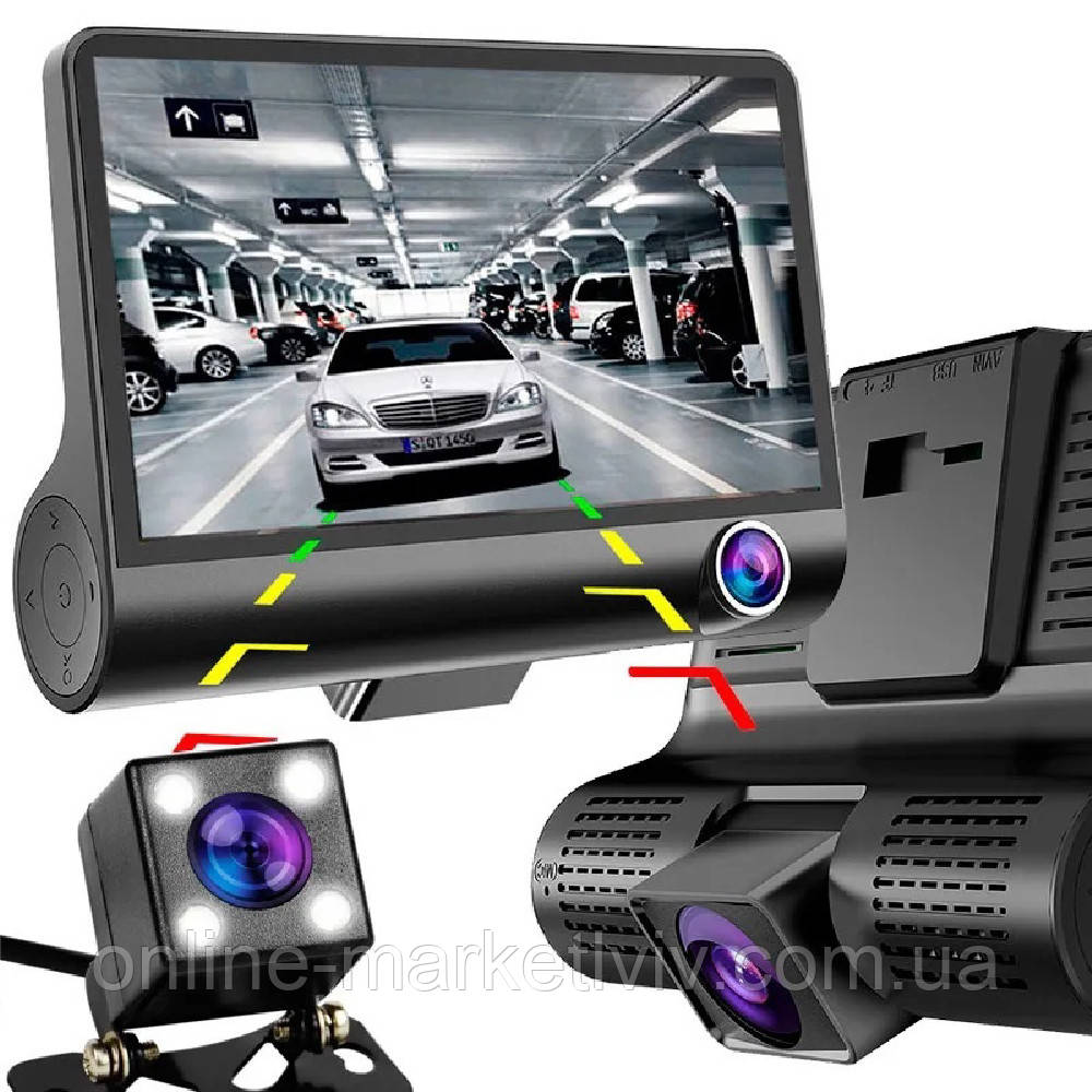 Автомобільний відеореєстратор 4", 3 камери, Full HD, SD319/z233D / Відеореєстратор з камерою заднього виду