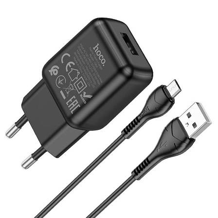Зарядний пристрій (зарядка) для телефону Hoco C96A 1хUSB + кабель Micro-USB Чорний (6931474766007), фото 1