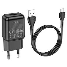 Зарядний пристрій (зарядка) для телефону Hoco C96A 1хUSB + кабель Micro-USB Чорний (6931474766007), фото 4