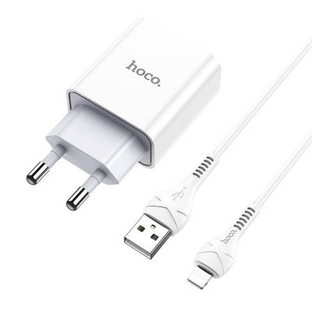 Зарядний пристрій (зарядка) для телефону Hoco C81A 1хUSB + кабель Lightning Білий (6931474727947), фото 1