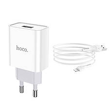 Зарядний пристрій (зарядка) для телефону Hoco C81A 1хUSB + кабель Lightning Білий (6931474727947), фото 3