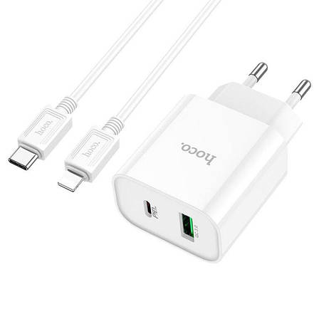 Зарядний пристрій (зарядка) для телефон Hoco C80A Type-C + USB 18 W Білий (6931474779892), фото 1