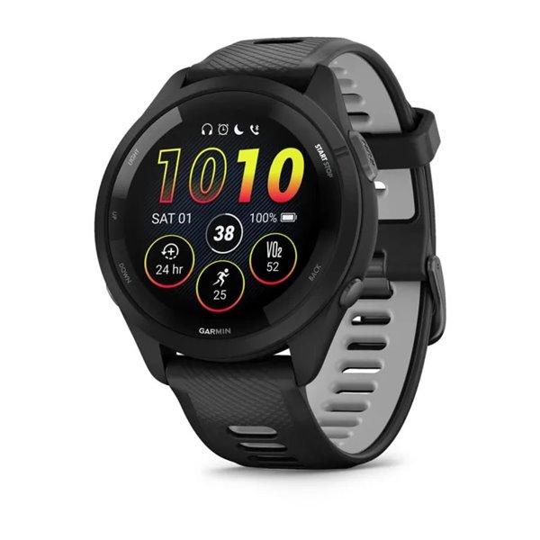 Смарт-годинник Garmin Forerunner 265 з чорними безелем і корпусом та чорно-сірим силіконовим ремінцем