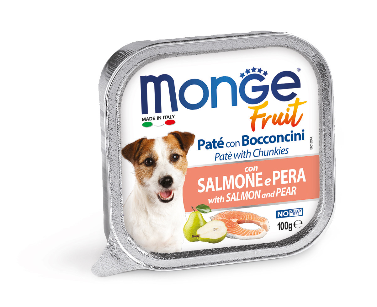 Monge Dog Fruit вологий корм для собак, паштет із лососем і грушею, 0.1КГх32ШТ