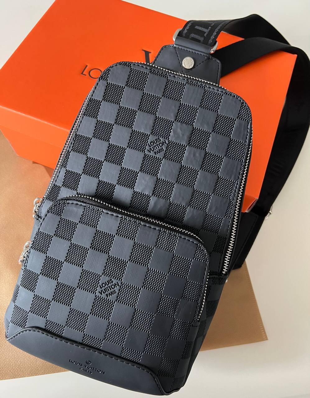 Сумка-слінг чоловіча Louis Vuitton чорна картата з подарунковою коробкою