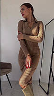 Сукня вязана з рукавами бежевого кольору