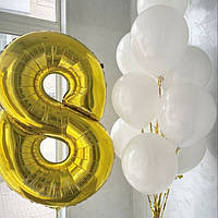 Набор белых шаров с золотой цифрой на день рождения 2068