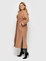 Очаровательное женское пальто длинное песочного цвета из кашемира, большие размеры 48-50 52-54 56-58 52/54