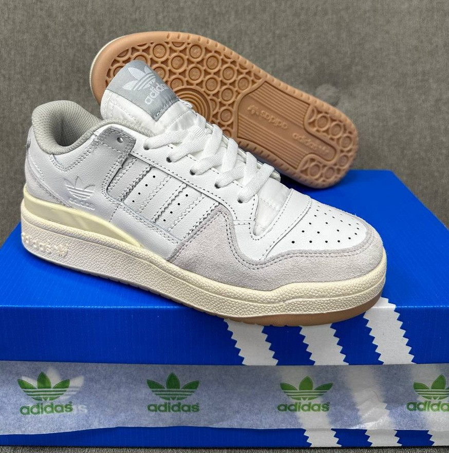 Жіночі кросівки кеди Adidas Forum Low 84 White Grey Beige весна-осінь повсякденні замш+шкіра. Живе фото, фото 1